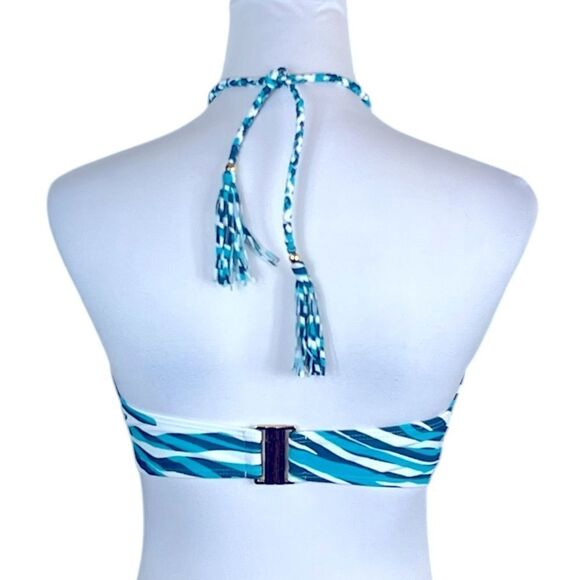Jaclyn Smith Navy And Turquoise Waves Bandeau Swimsuit Top, Size 10 - Picture 3 of 11